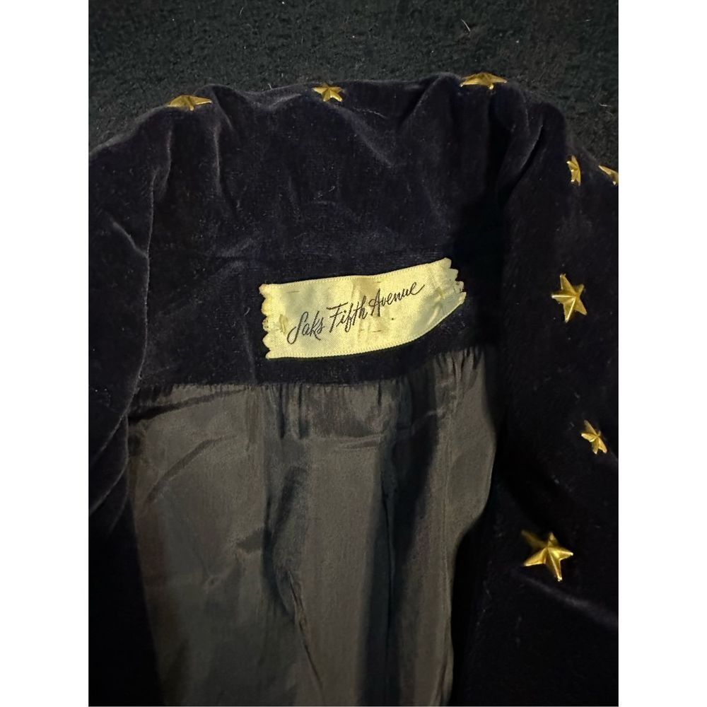 Vintage 1960s Union Made Saks Fifth Ave Blue Velour Star All Over Blazer Jacket - Picture 3 of 10
